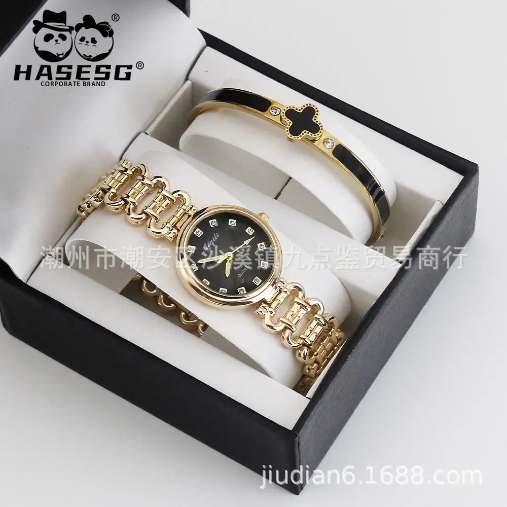 Gold Quartz Watch Set for Women Bracelet Wristwatch