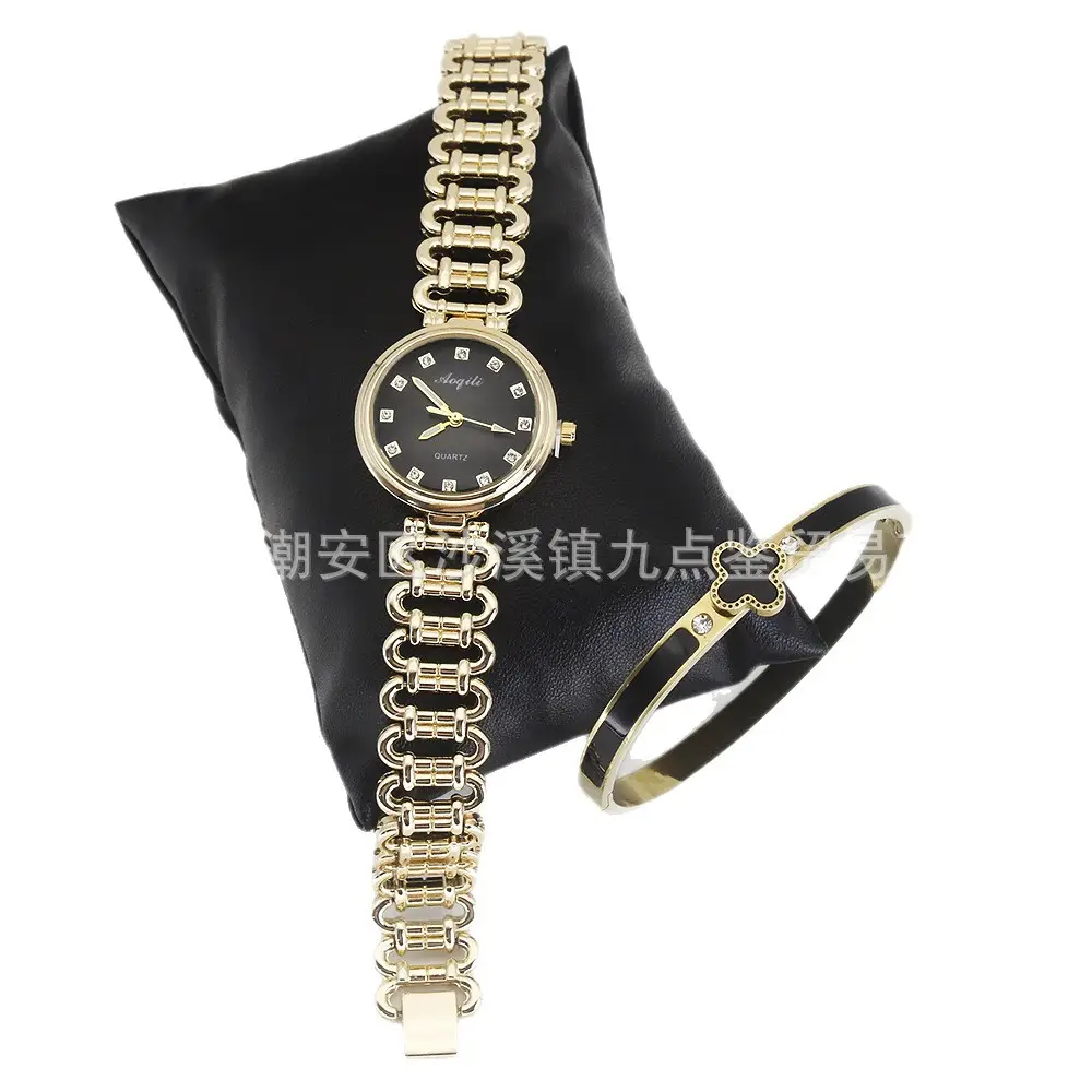Gold Quartz Watch Set for Women Bracelet Wristwatch