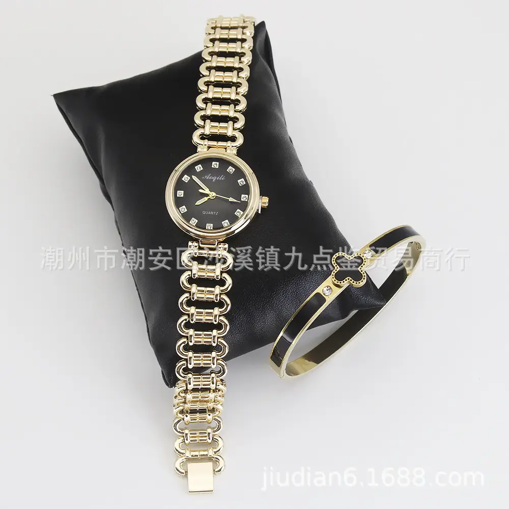 Gold Quartz Watch Set for Women Bracelet Wristwatch