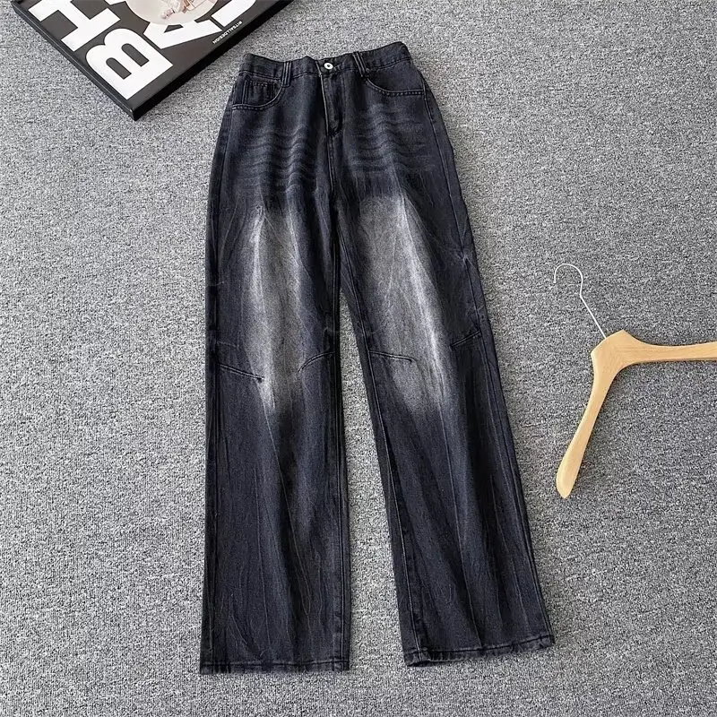 2025 Men's Dark Blue Washed Jeans Straight Casual Pants