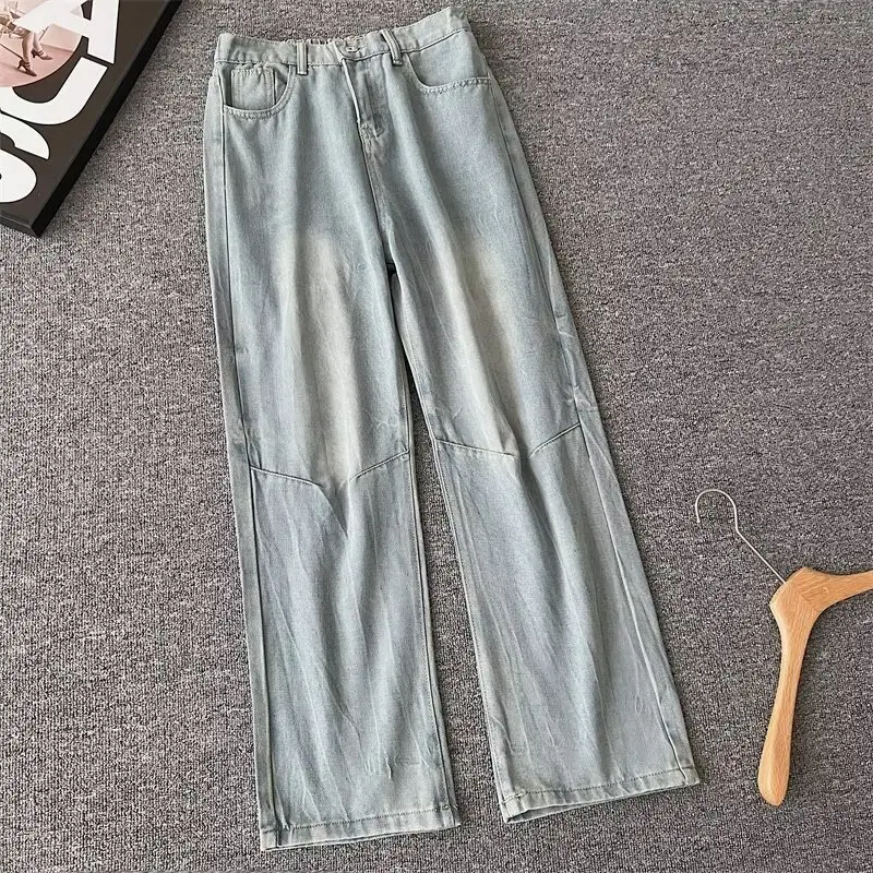 2025 Men's Dark Blue Washed Jeans Straight Casual Pants