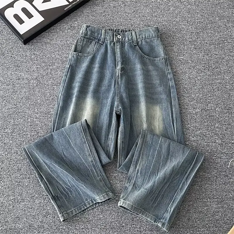 2025 Men's Dark Blue Washed Jeans Straight Casual Pants