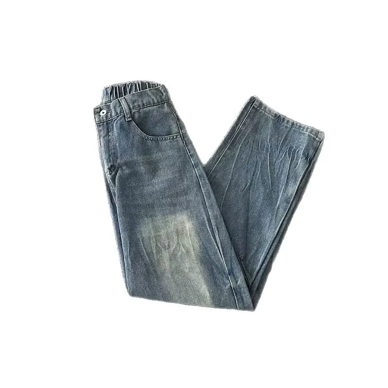 2025 Men's Dark Blue Washed Jeans Straight Casual Pants