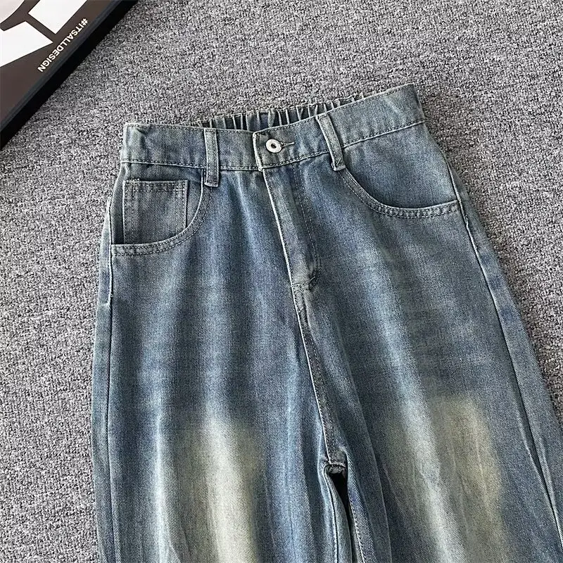 2025 Men's Dark Blue Washed Jeans Straight Casual Pants — feature 4
