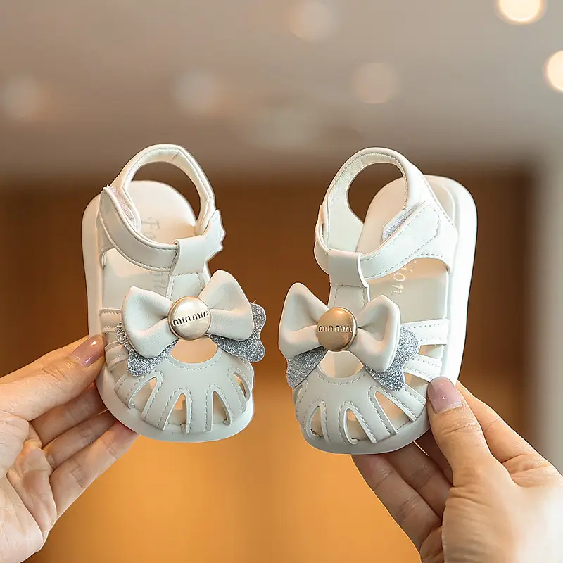 Princess Bow Baby Sandals White Bow Toe