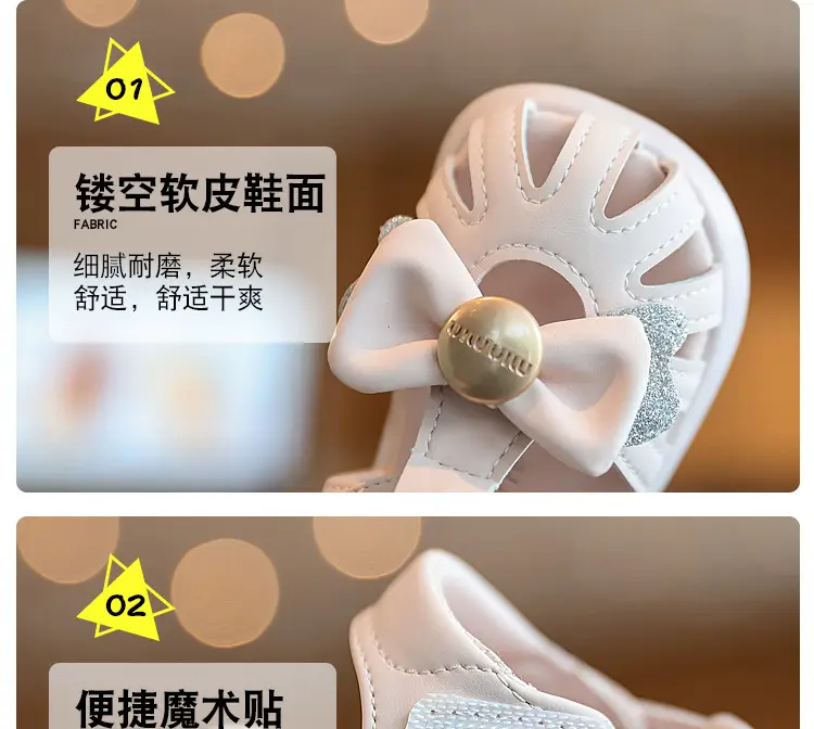 Princess Bow Baby Sandals White Bow Toe — feature 4