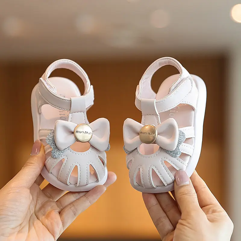 Princess Bow Baby Sandals White Bow Toe