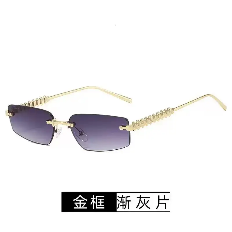 Women Rimless Sunglasses High-End Metal Rivet Legs Rose Gold - Image 12