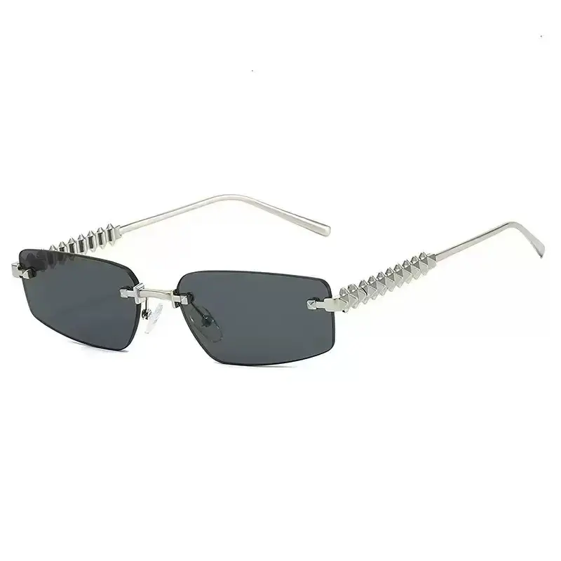 Women Rimless Sunglasses High-End Metal Rivet Legs Rose Gold - Image 13