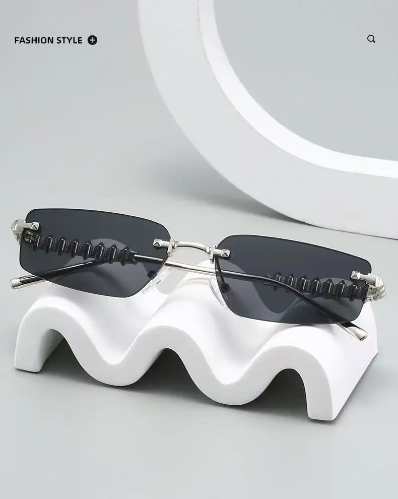 Women Rimless Sunglasses High-End Metal Rivet Legs Rose Gold — feature 1