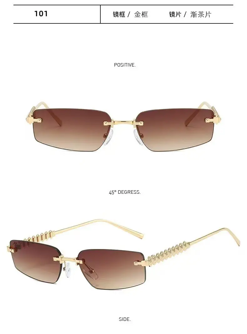 Women Rimless Sunglasses High-End Metal Rivet Legs Rose Gold — feature 10