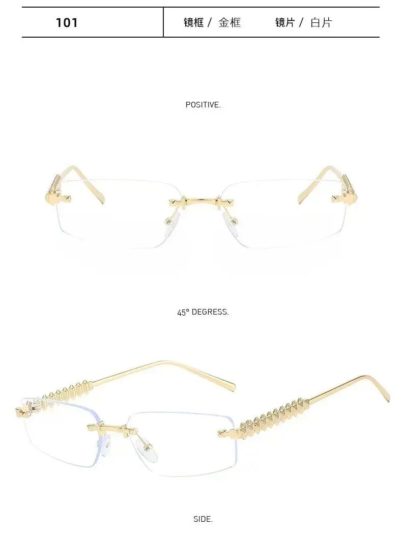 Women Rimless Sunglasses High-End Metal Rivet Legs Rose Gold — feature 11