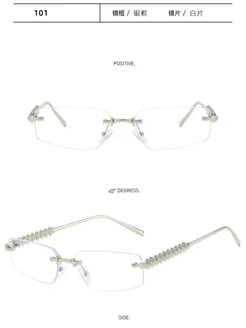 Women Rimless Sunglasses High-End Metal Rivet Legs Rose Gold — feature 12