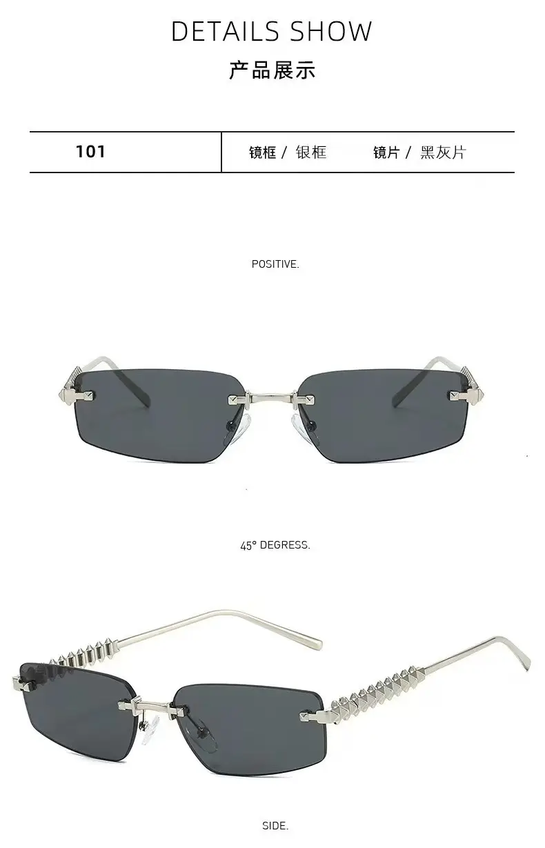 Women Rimless Sunglasses High-End Metal Rivet Legs Rose Gold — feature 6