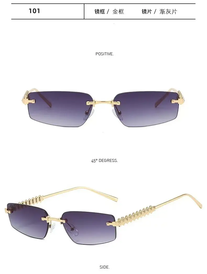 Women Rimless Sunglasses High-End Metal Rivet Legs Rose Gold — feature 8