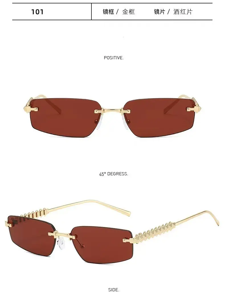 Women Rimless Sunglasses High-End Metal Rivet Legs Rose Gold — feature 9