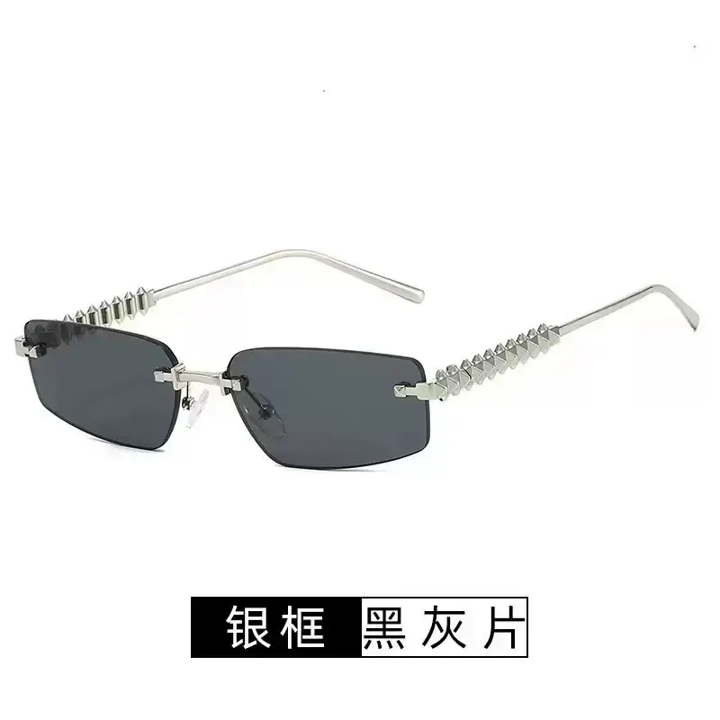 Women Rimless Sunglasses High-End Metal Rivet Legs Rose Gold - Image 2