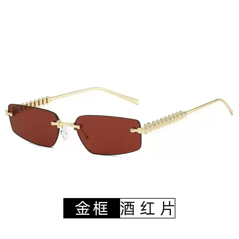 Women Rimless Sunglasses High-End Metal Rivet Legs Rose Gold - Image 5