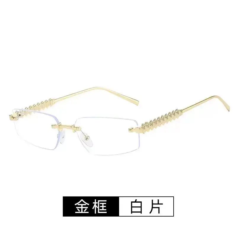 Women Rimless Sunglasses High-End Metal Rivet Legs Rose Gold - Image 7
