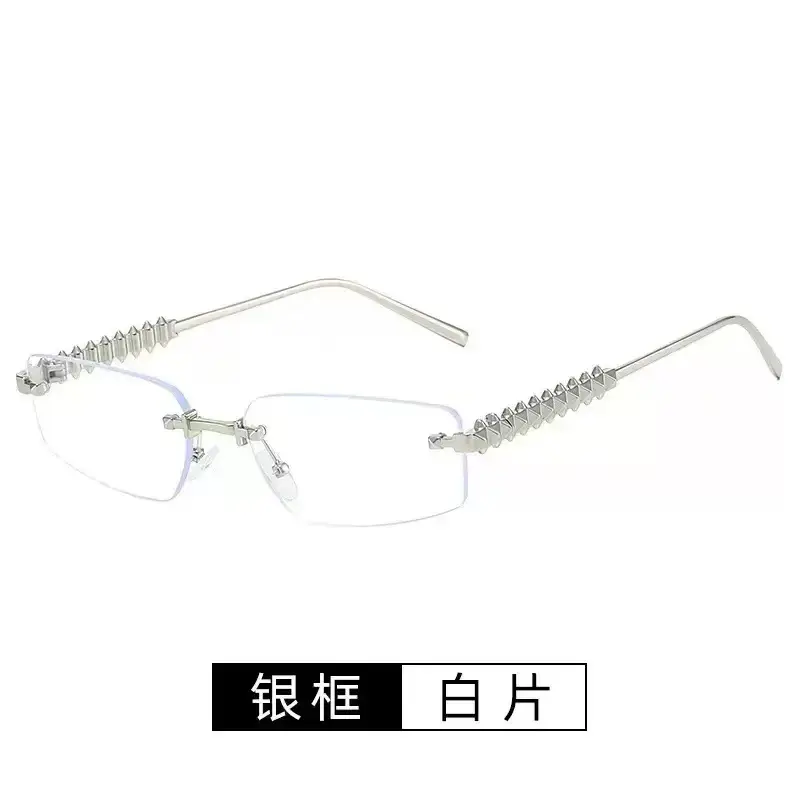 Women Rimless Sunglasses High-End Metal Rivet Legs Rose Gold - Image 8