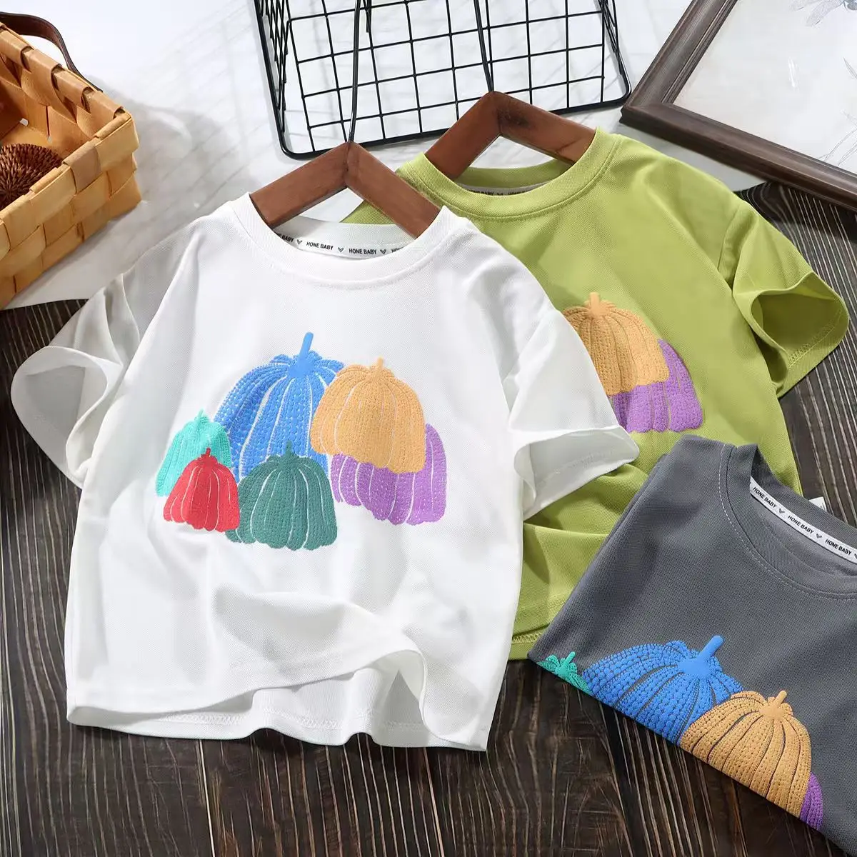 Kids Printed Pumpkin T-Shirt Grey Medium to XL