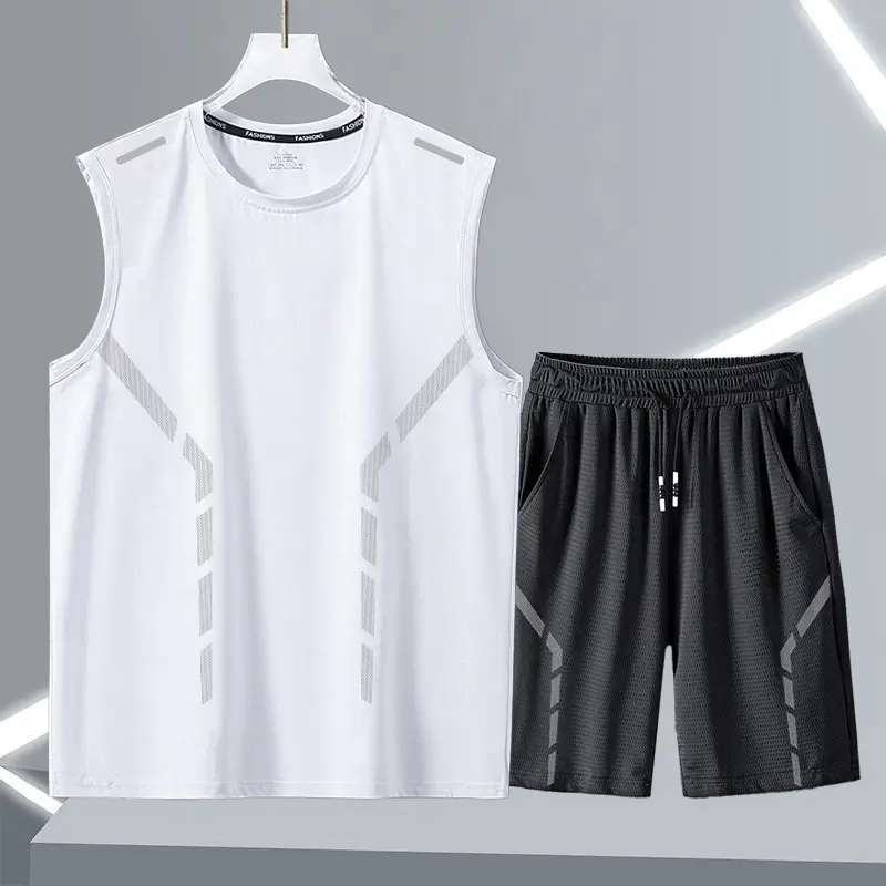 Quick-Drying Breathable Running Sports Suit Men's Summer Ice Silk Sleeveless Vest Shorts New Casual Two-Piece Set — feature 10