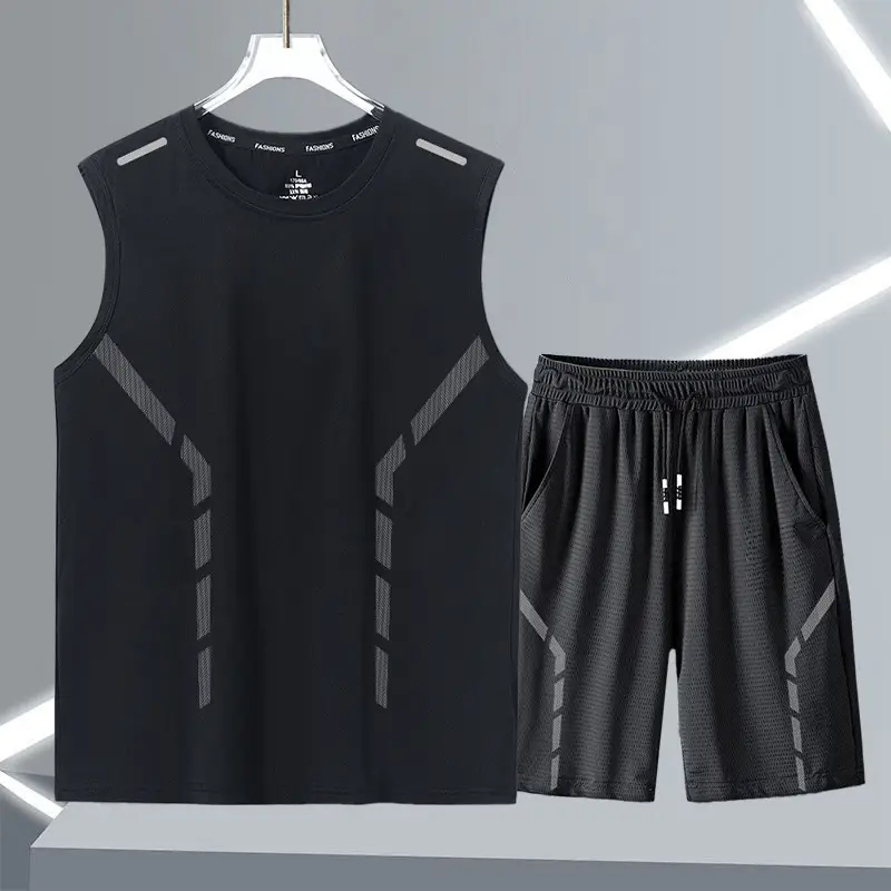 Quick-Drying Breathable Running Sports Suit Men's Summer Ice Silk Sleeveless Vest Shorts New Casual Two-Piece Set — feature 9