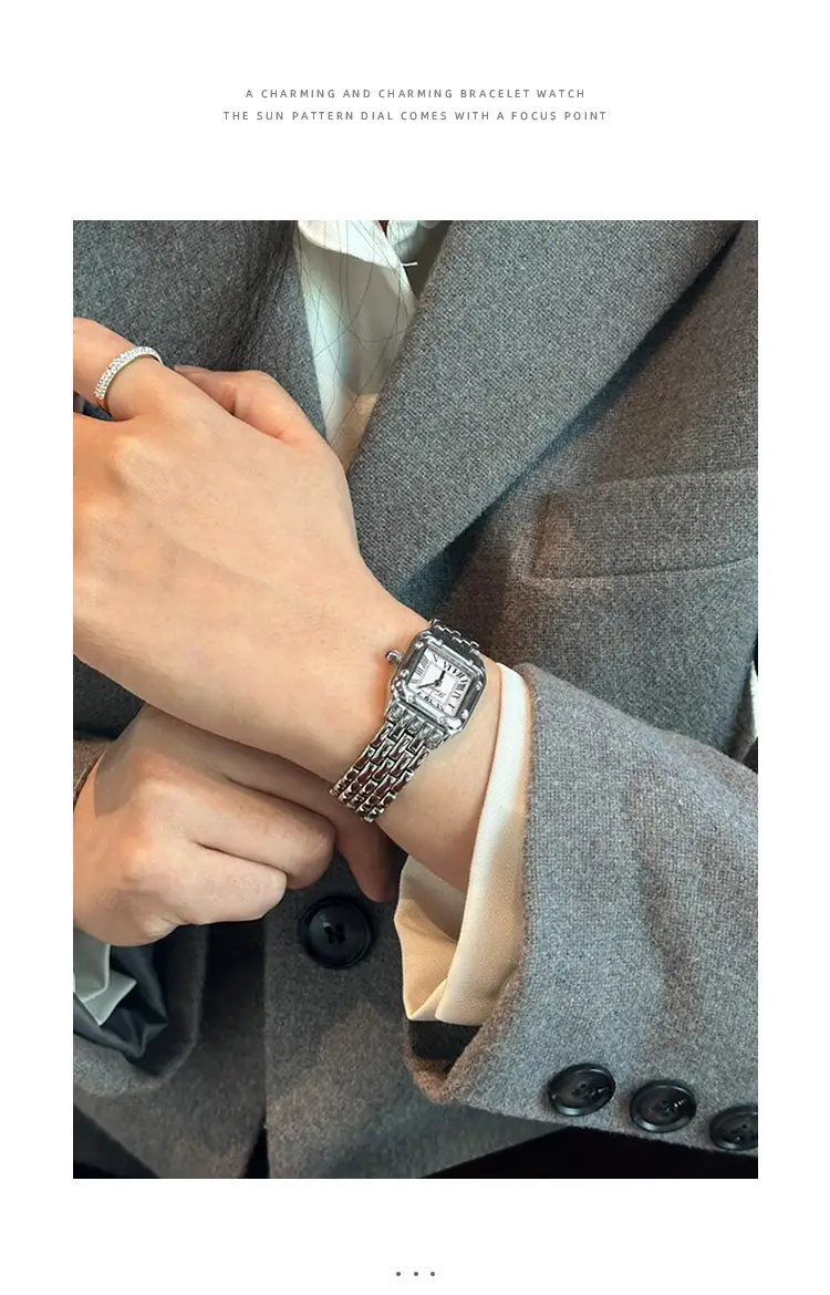 Women's Square Dial Luxury Watch with Silver Band — feature 5