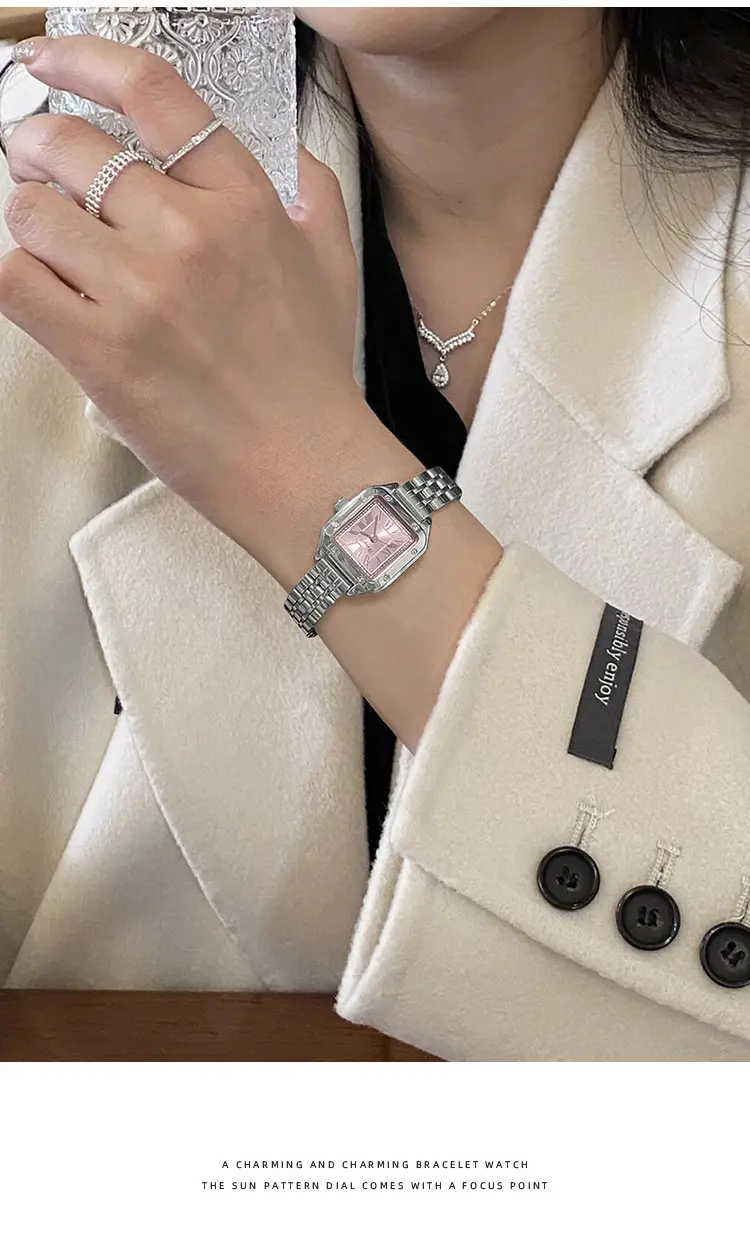 Women's Square Dial Luxury Watch with Silver Band — feature 7
