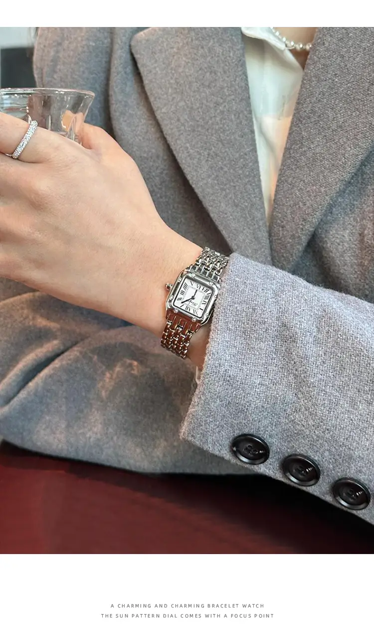 Women's Square Dial Luxury Watch with Silver Band — feature 8
