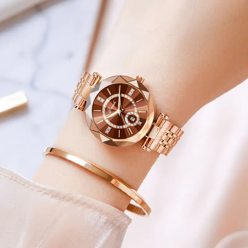 Rose Gold Women's Quartz Watch with Red Dial - Image 5