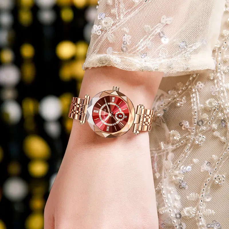Rose Gold Women's Quartz Watch with Red Dial - Image 7