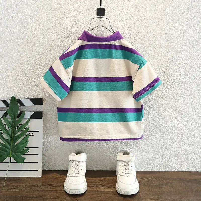 Boys Striped Cotton Polo Shirt Summer Wear - Image 2
