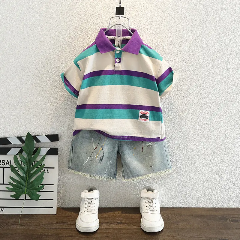 Boys Striped Cotton Polo Shirt Summer Wear - Image 3