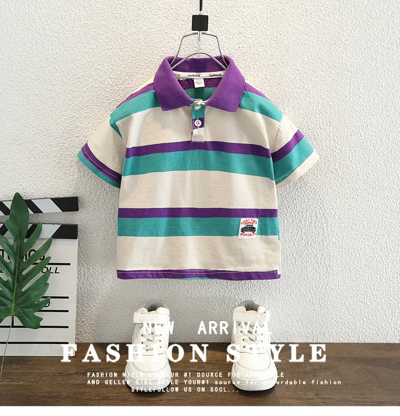 Boys Striped Cotton Polo Shirt Summer Wear — feature 1