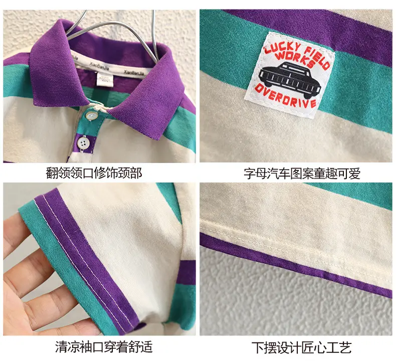 Boys Striped Cotton Polo Shirt Summer Wear — feature 3
