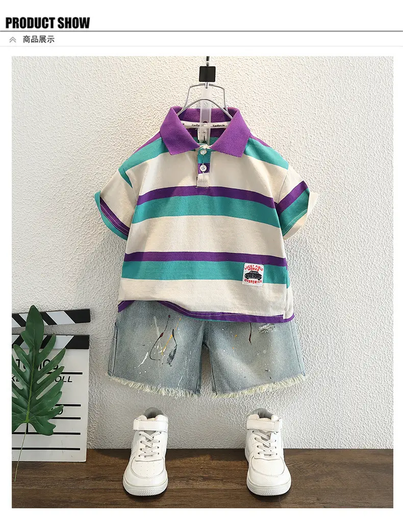Boys Striped Cotton Polo Shirt Summer Wear — feature 4
