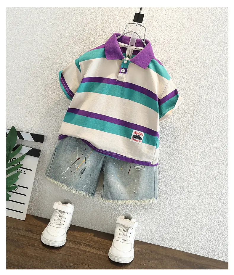 Boys Striped Cotton Polo Shirt Summer Wear — feature 5