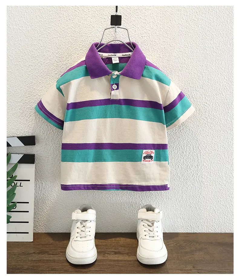 Boys Striped Cotton Polo Shirt Summer Wear — feature 7