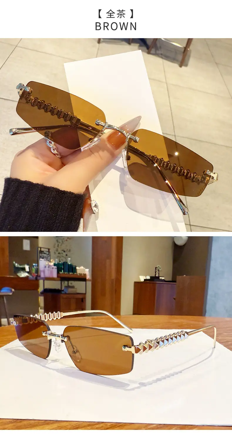 Metal Frameless Anti-UV Sunglasses Fashion High-End European American Personalized Sunglasses — feature 16