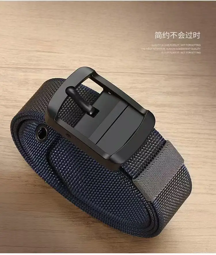 Double-Sided Rotating Pin Buckle Belt Black Blue Nylon — feature 1