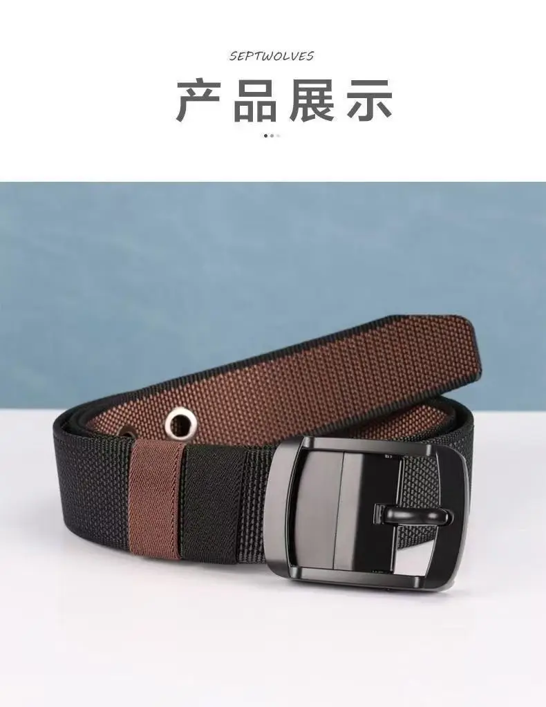 Double-Sided Rotating Pin Buckle Belt Black Blue Nylon — feature 10