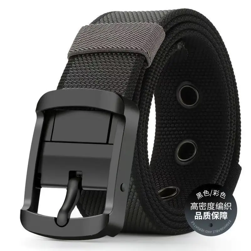 Double-Sided Rotating Pin Buckle Belt Black Blue Nylon — feature 11