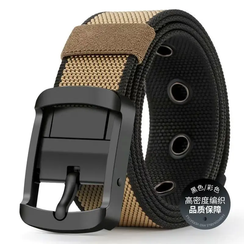 Double-Sided Rotating Pin Buckle Belt Black Blue Nylon — feature 12