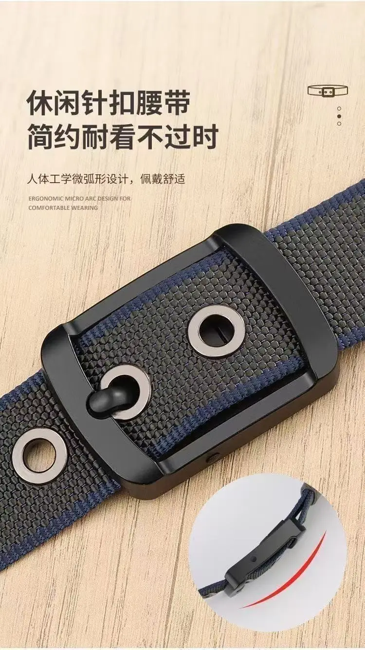 Double-Sided Rotating Pin Buckle Belt Black Blue Nylon — feature 4