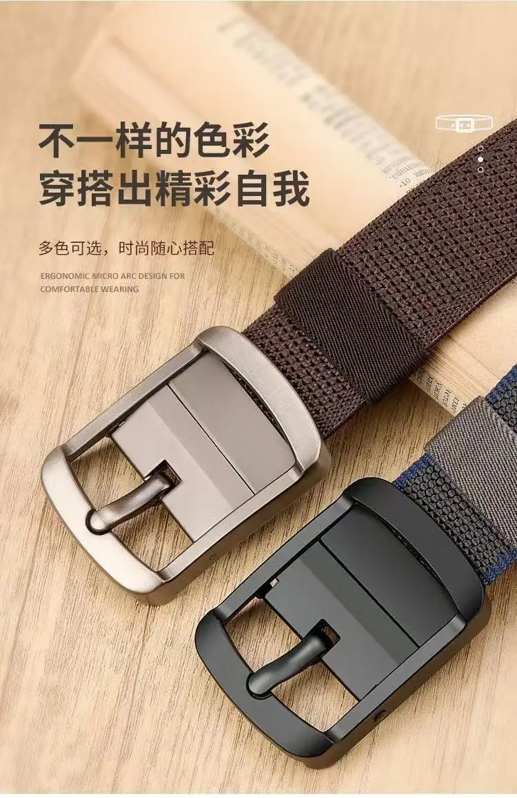 Double-Sided Rotating Pin Buckle Belt Black Blue Nylon — feature 5