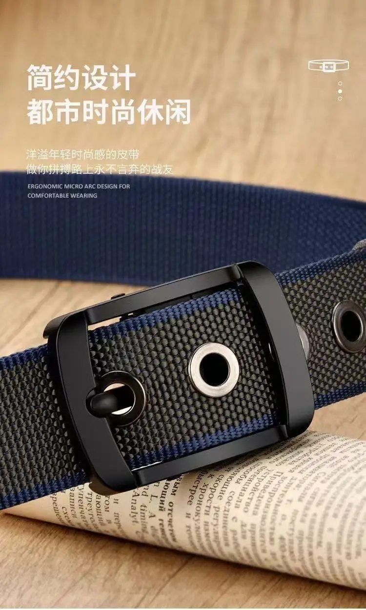 Double-Sided Rotating Pin Buckle Belt Black Blue Nylon — feature 6