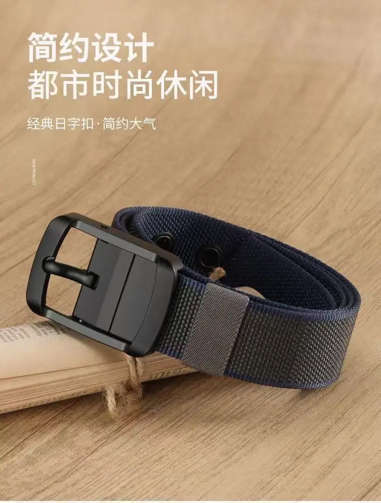 Double-Sided Rotating Pin Buckle Belt Black Blue Nylon — feature 7