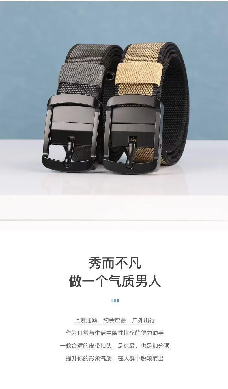 Double-Sided Rotating Pin Buckle Belt Black Blue Nylon — feature 8