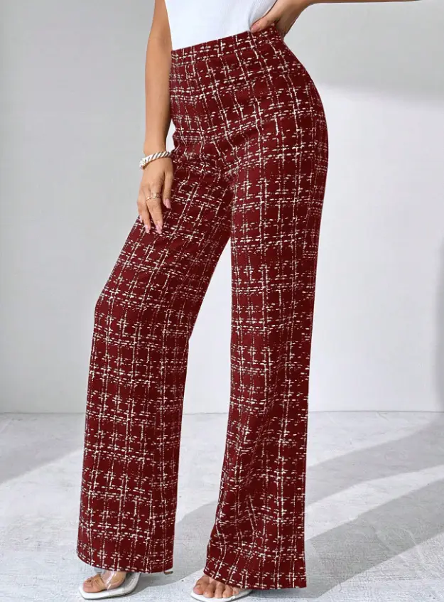 Women Woven Plaid High Waist Pants Spring Summer Autumn — feature 10